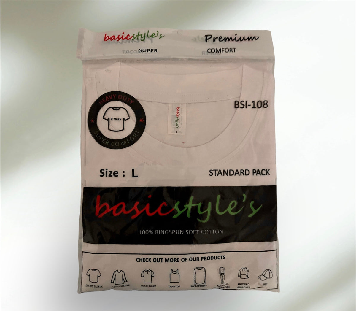 BSI 108 100% RIGNSPUN COTTON SHORT SLEEVE T-SHIRT CASE BULK PACK.