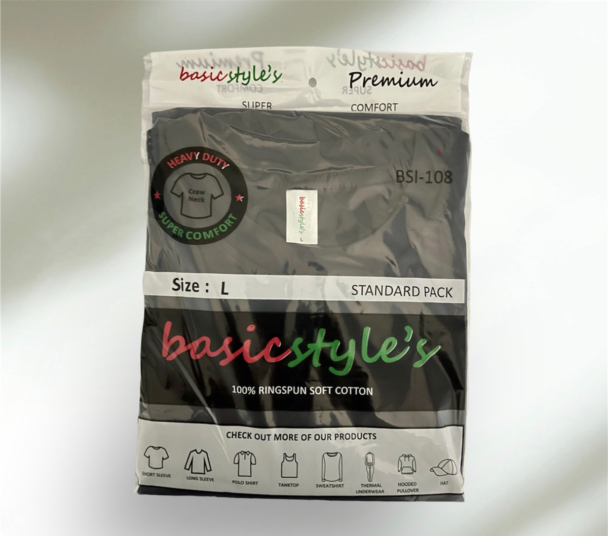 BSI 108 100% RIGNSPUN COTTON SHORT SLEEVE T-SHIRT CASE BULK PACK.