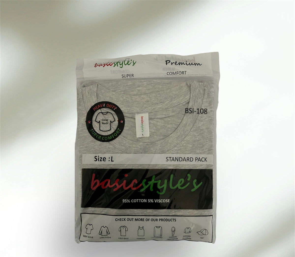 BSI 108 100% RIGNSPUN COTTON SHORT SLEEVE T-SHIRT CASE BULK PACK.