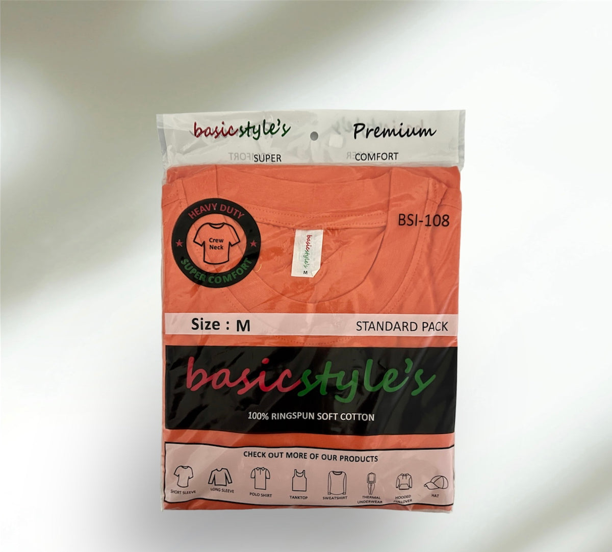 BSI 108 100% RIGNSPUN COTTON SHORT SLEEVE T-SHIRT CASE BULK PACK.