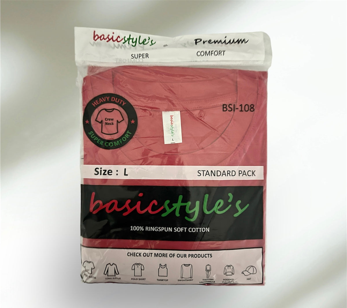BSI 108 100% RIGNSPUN COTTON SHORT SLEEVE T-SHIRT CASE BULK PACK.