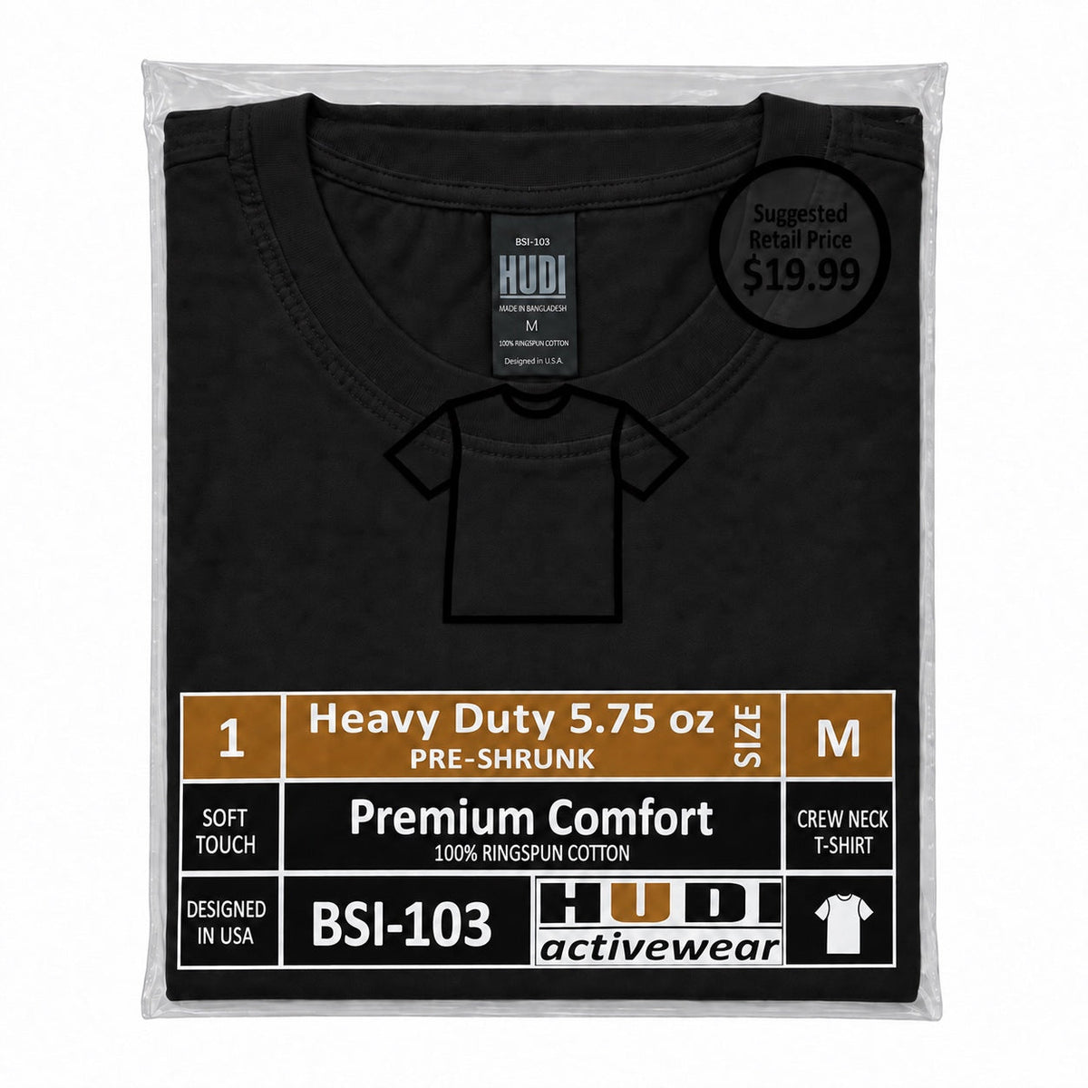 BSI-103 Heavy Duty 5.75oz Crew Neck T-Shirt - 100% Ringspun Cotton