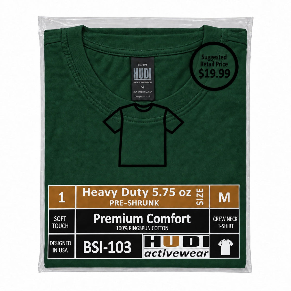 BSI-103 Heavy Duty 5.75oz Crew Neck T-Shirt - 100% Ringspun Cotton