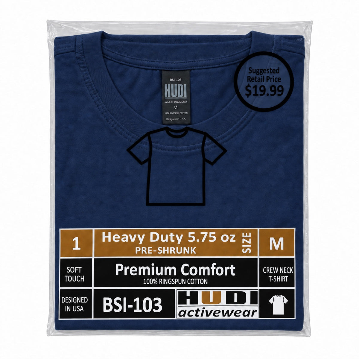 BSI-103 Heavy Duty 5.75oz Crew Neck T-Shirt - 100% Ringspun Cotton