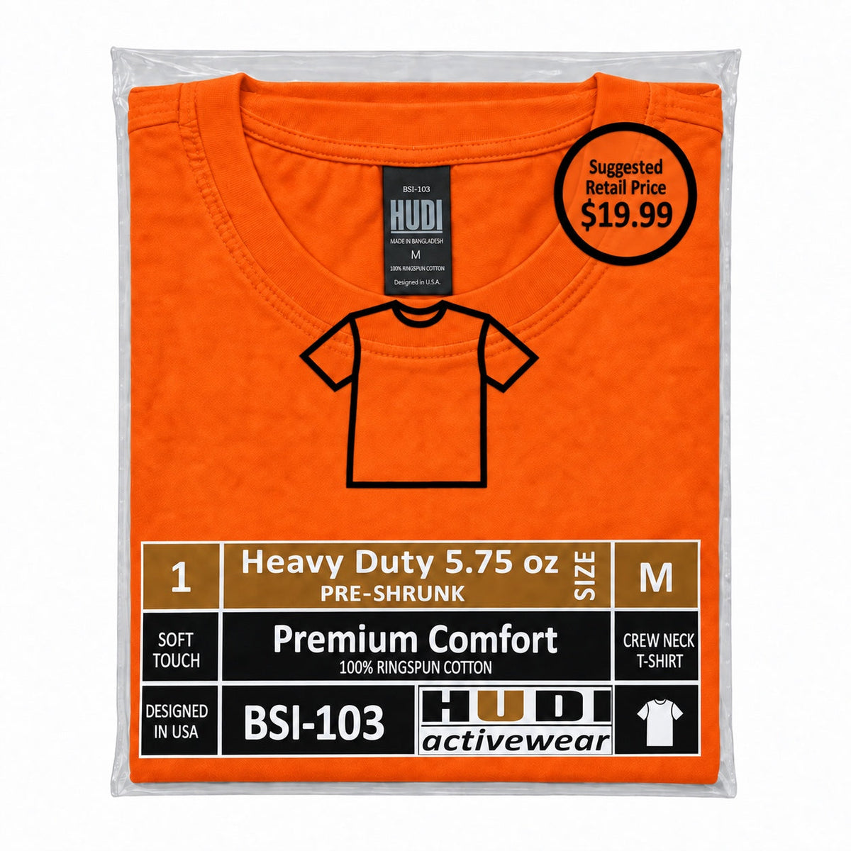 BSI-103 Heavy Duty 5.75oz Crew Neck T-Shirt - 100% Ringspun Cotton
