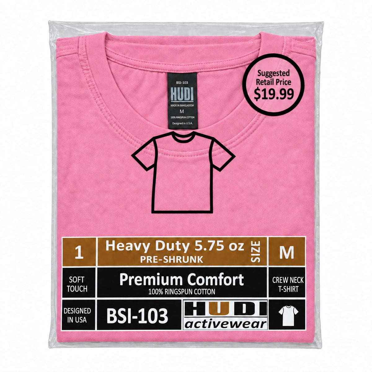BSI-103 Heavy Duty 5.75oz Crew Neck T-Shirt - 100% Ringspun Cotton