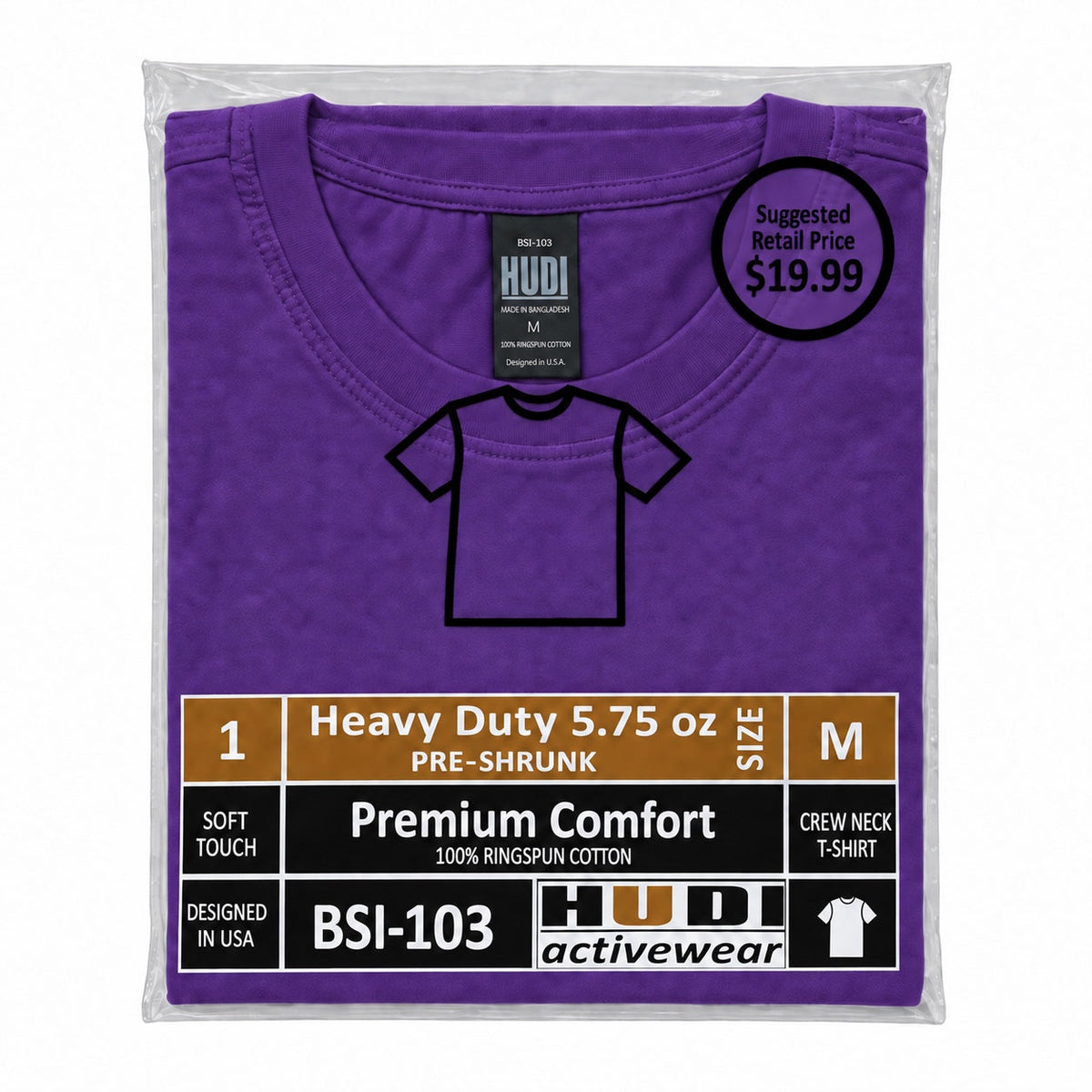 BSI-103 Heavy Duty 5.75oz Crew Neck T-Shirt - 100% Ringspun Cotton