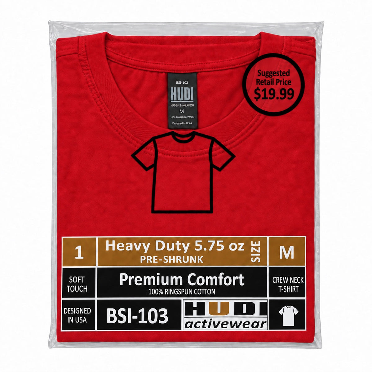 BSI-103 Heavy Duty 5.75oz Crew Neck T-Shirt - 100% Ringspun Cotton