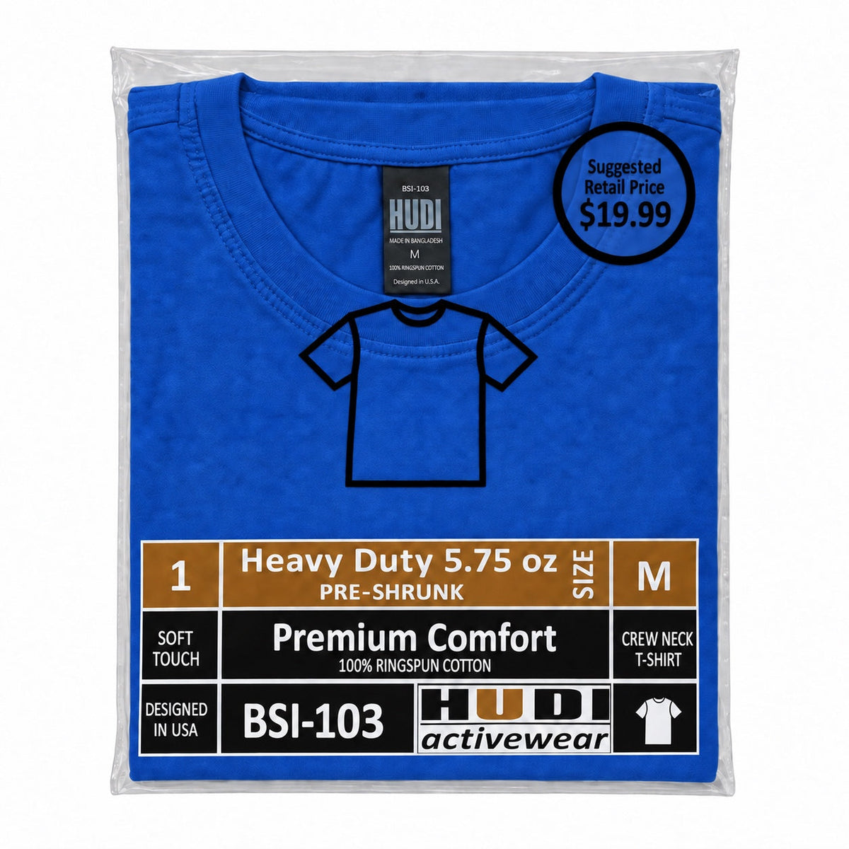 BSI-103 Heavy Duty 5.75oz Crew Neck T-Shirt - 100% Ringspun Cotton