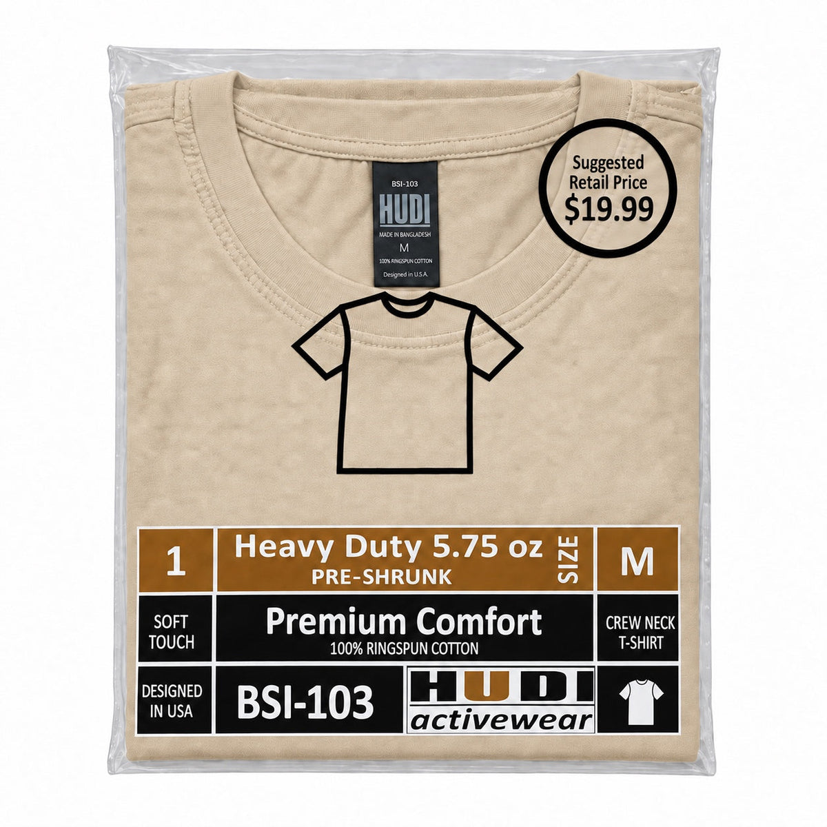 BSI-103 Heavy Duty 5.75oz Crew Neck T-Shirt - 100% Ringspun Cotton