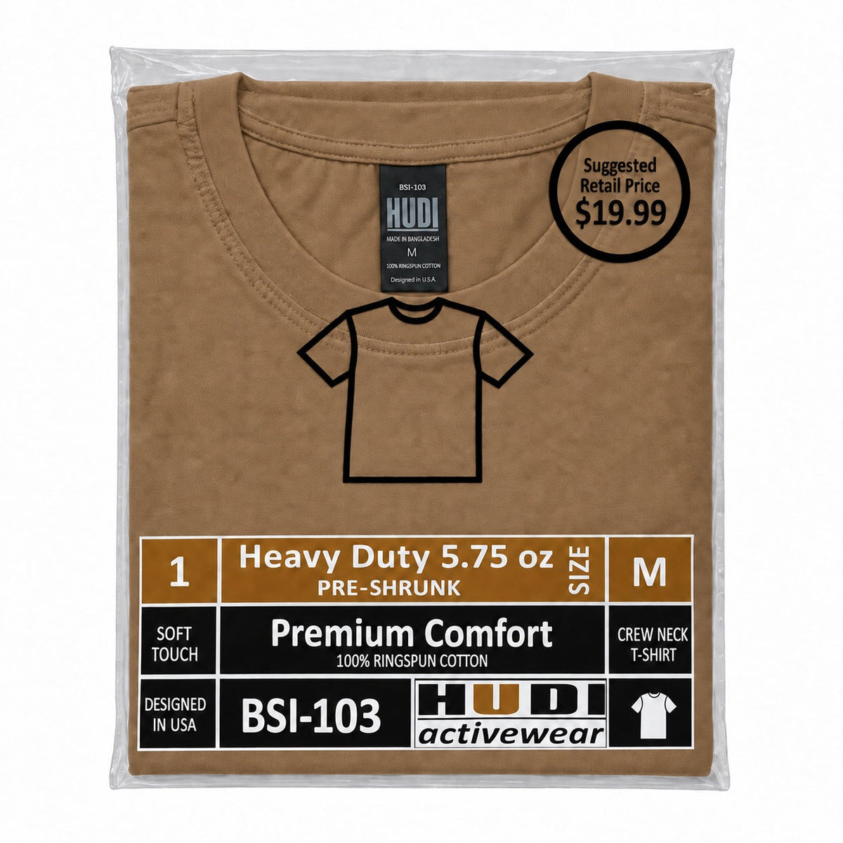 BSI-103 Heavy Duty 5.75oz Crew Neck T-Shirt - 100% Ringspun Cotton