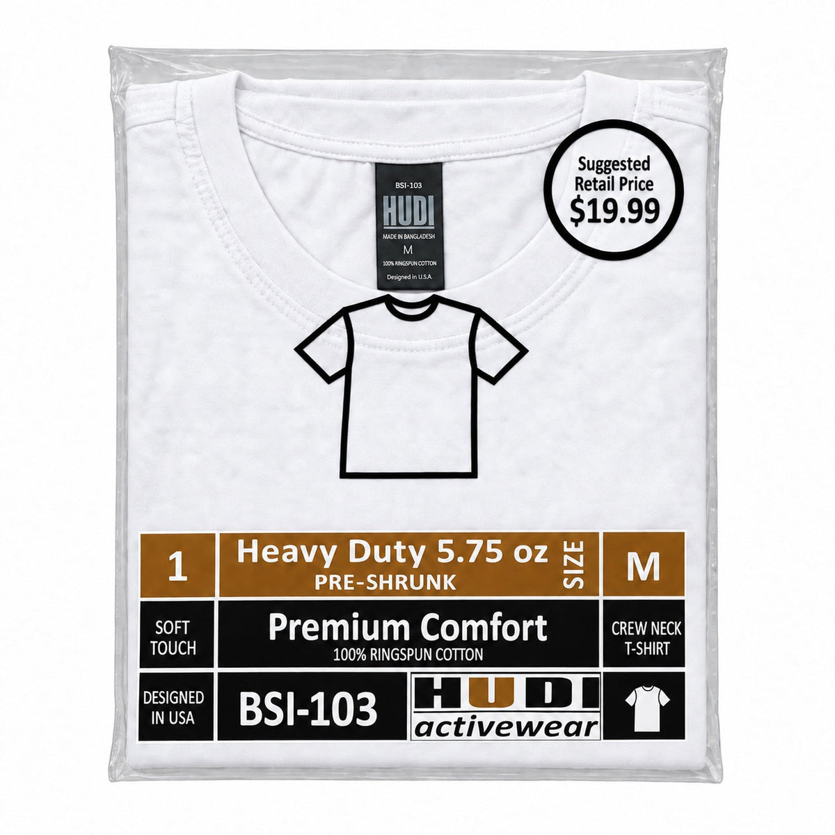BSI-103 Heavy Duty 5.75oz Crew Neck T-Shirt - 100% Ringspun Cotton