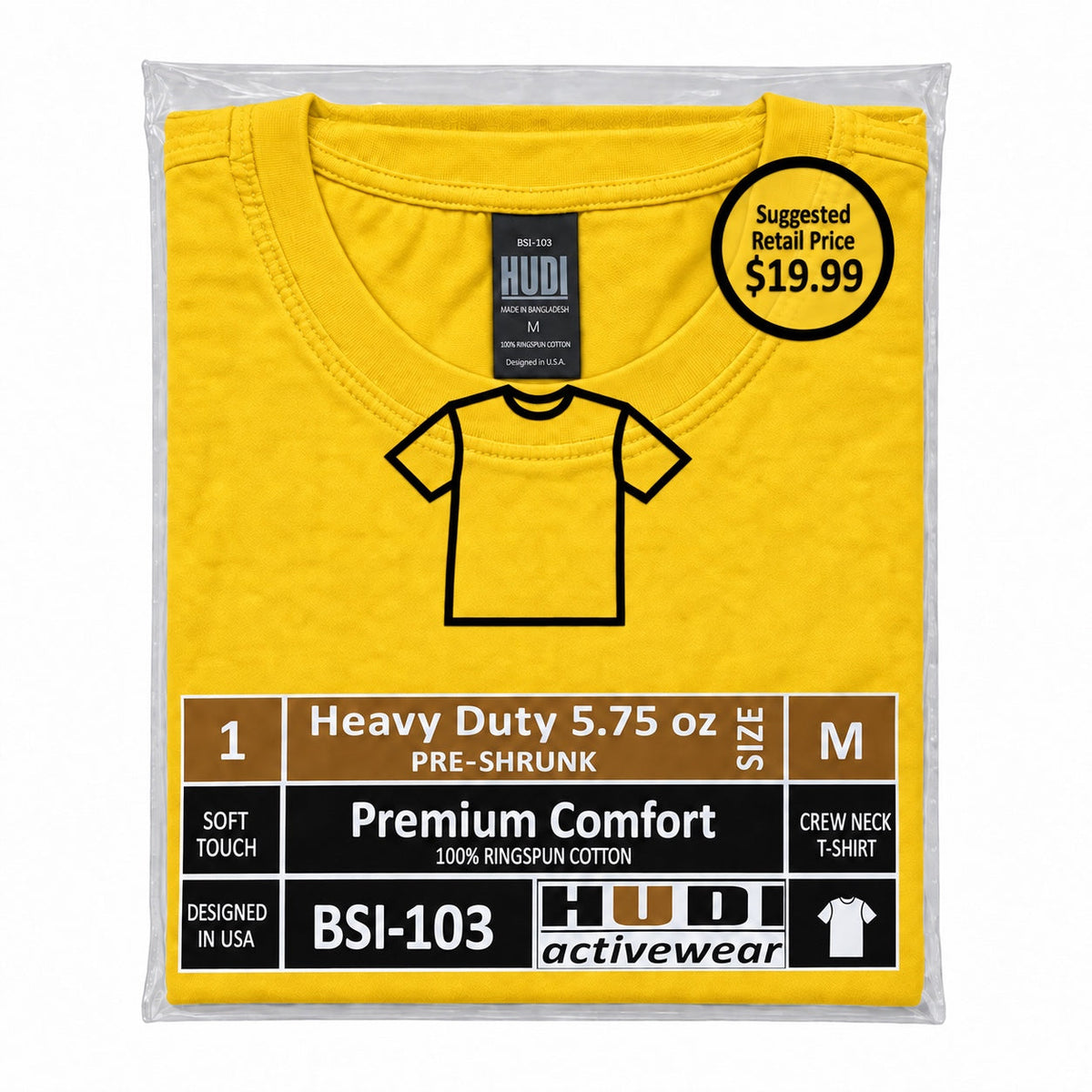 BSI-103 Heavy Duty 5.75oz Crew Neck T-Shirt - 100% Ringspun Cotton