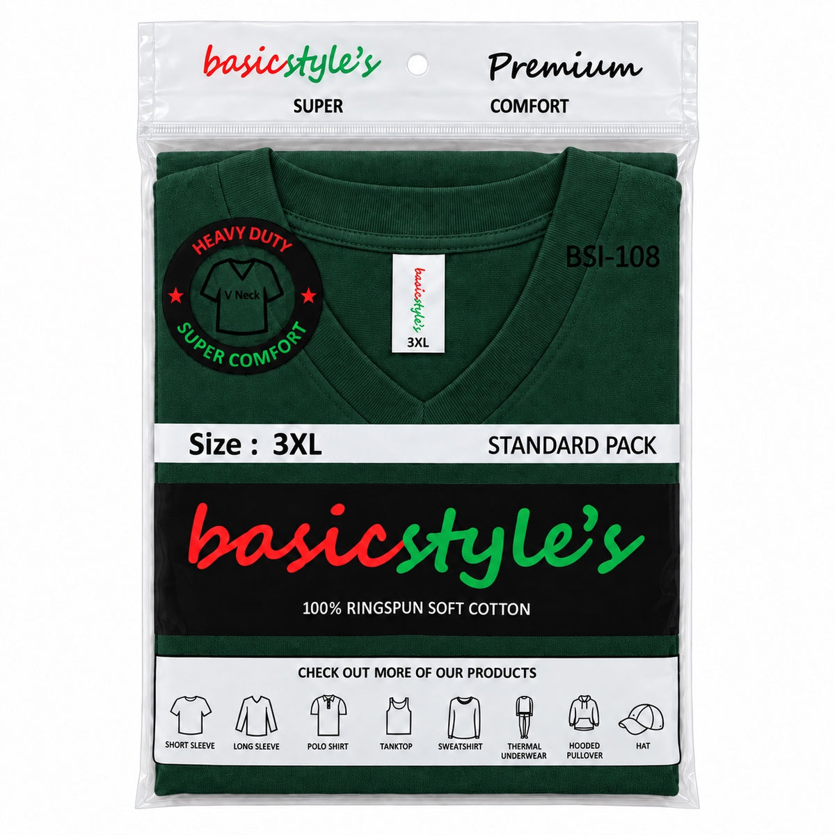 BSI 1008 basicstyle's Premium Comfort V-Neck T-Shirt