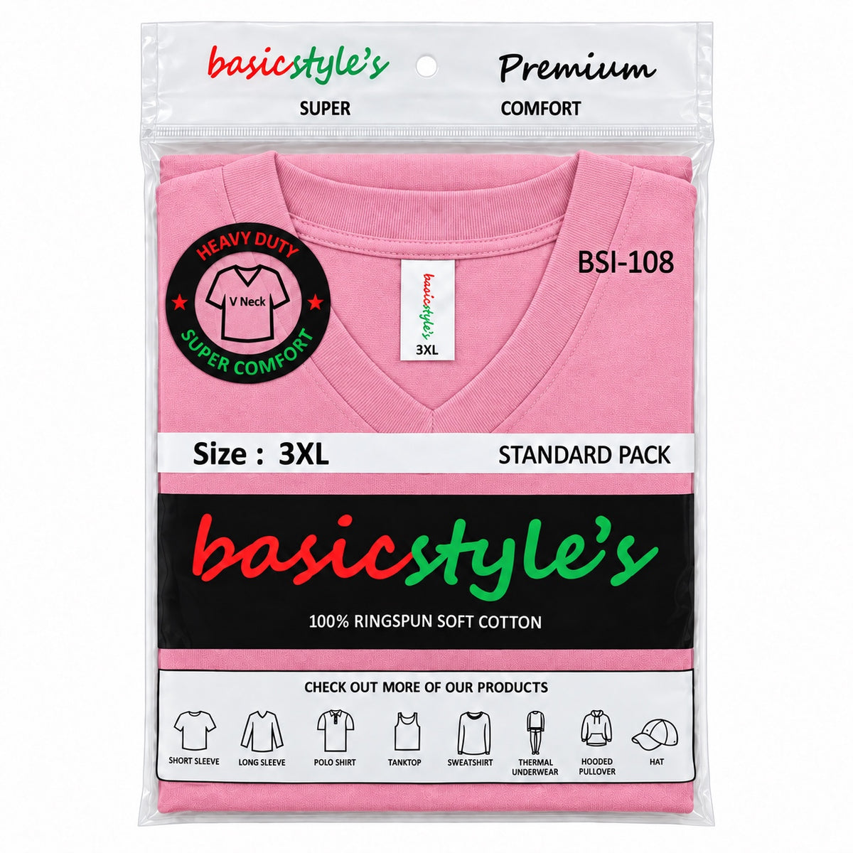 BSI 1008 basicstyle's Premium Comfort V-Neck T-Shirt