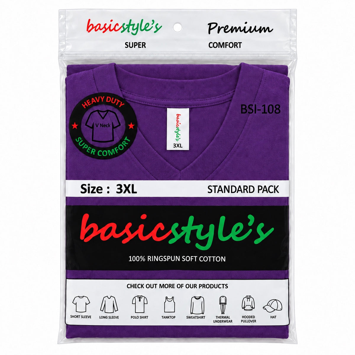 BSI 1008 basicstyle's Premium Comfort V-Neck T-Shirt
