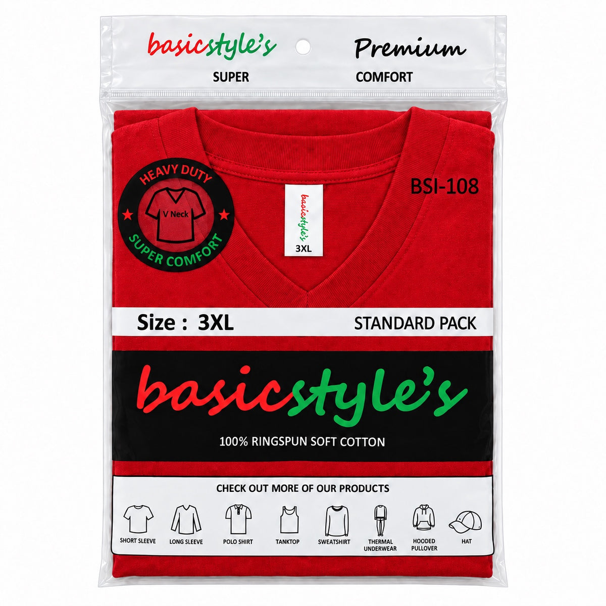 BSI 1008 basicstyle's Premium Comfort V-Neck T-Shirt