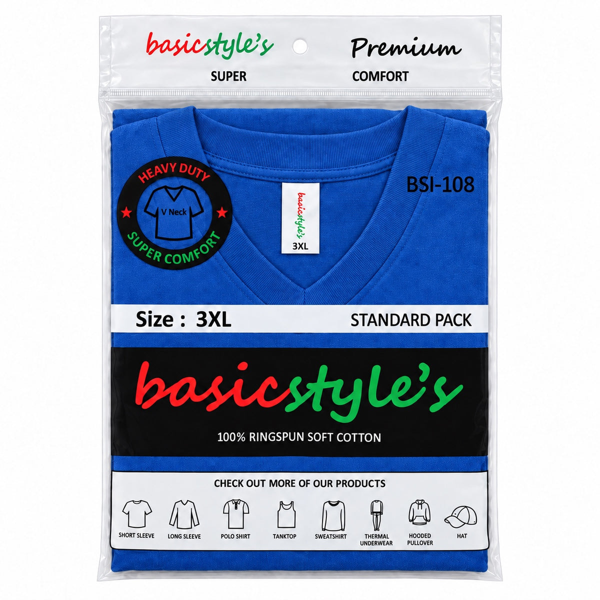 BSI 1008 basicstyle's Premium Comfort V-Neck T-Shirt