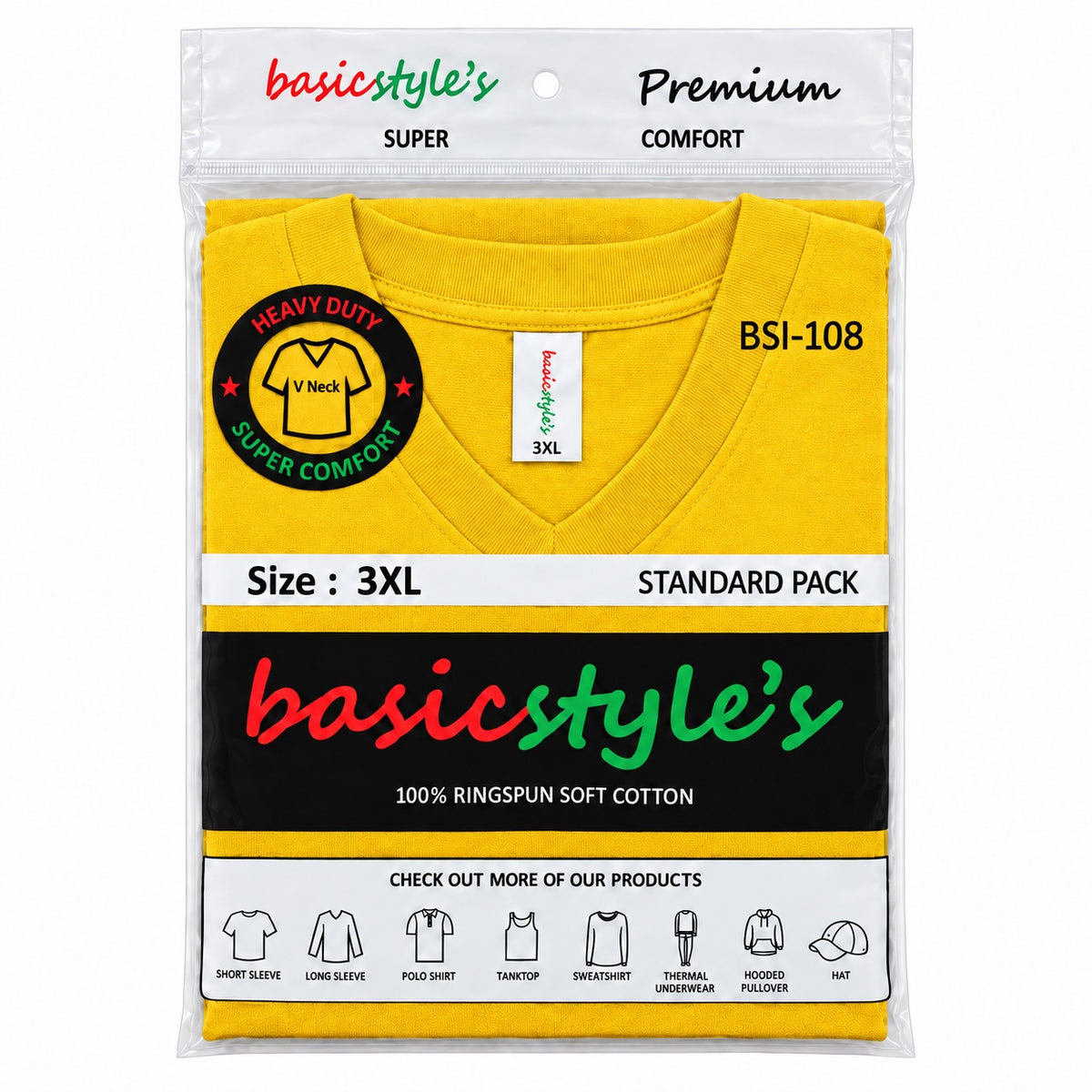 BSI 1008 basicstyle's Premium Comfort V-Neck T-Shirt