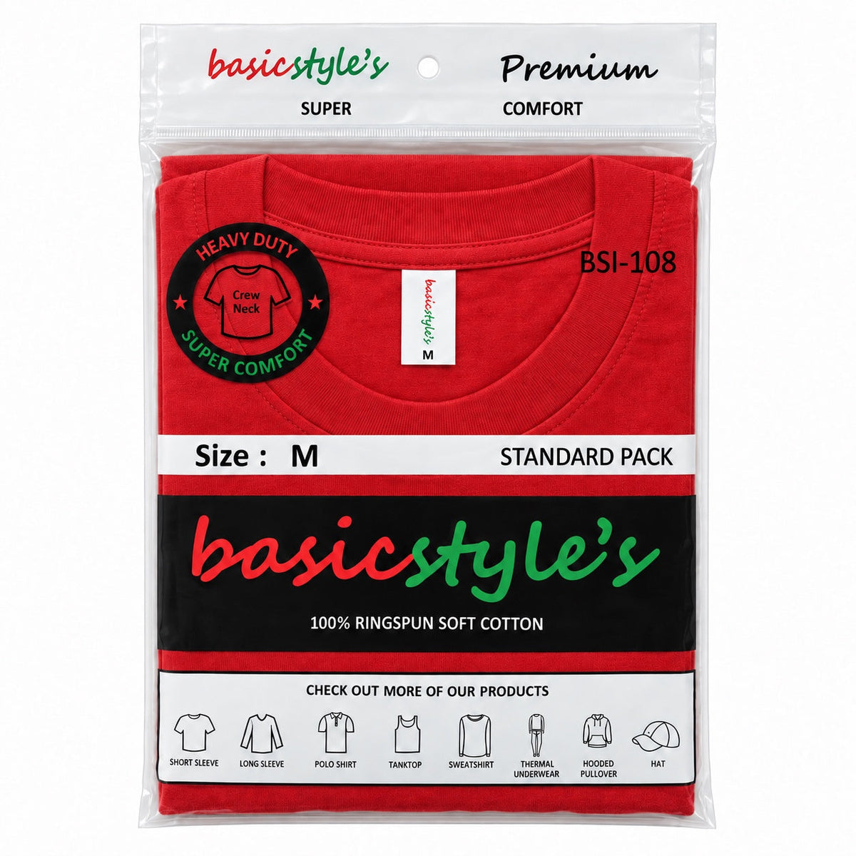 BSI 108 100% RIGNSPUN COTTON SHORT SLEEVE T-SHIRT CASE BULK PACK.