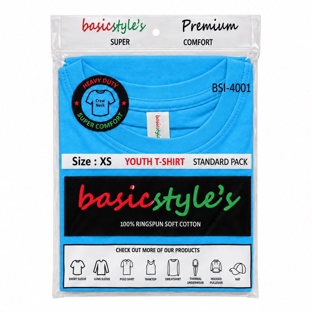 BSI-4001 Basicstyle's Youth T-Shirt - 100% Ringspun Cotton