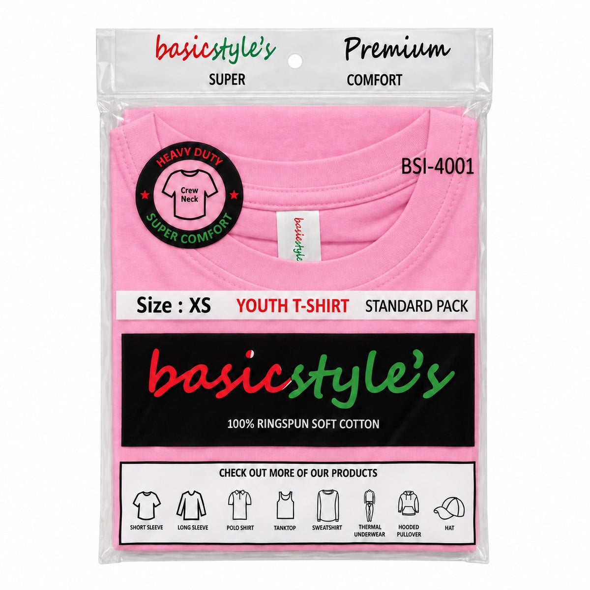 BSI-4001 Basicstyle's Youth T-Shirt - 100% Ringspun Cotton