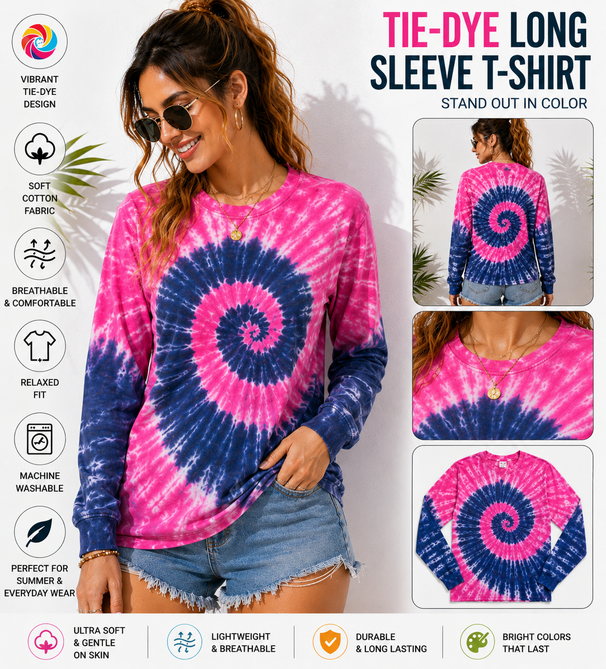 AWD source image 48434407506175: BSI 305 Women’s Tie Dye Soft Style T-Shirt – 60% Cotton 40% Polyester Crew Neck Long sleeve Tee