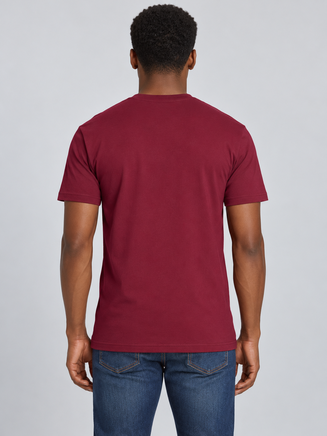 h1009-blended-cotton-polyester-unisex-t-shirt | Burgundy | model back view