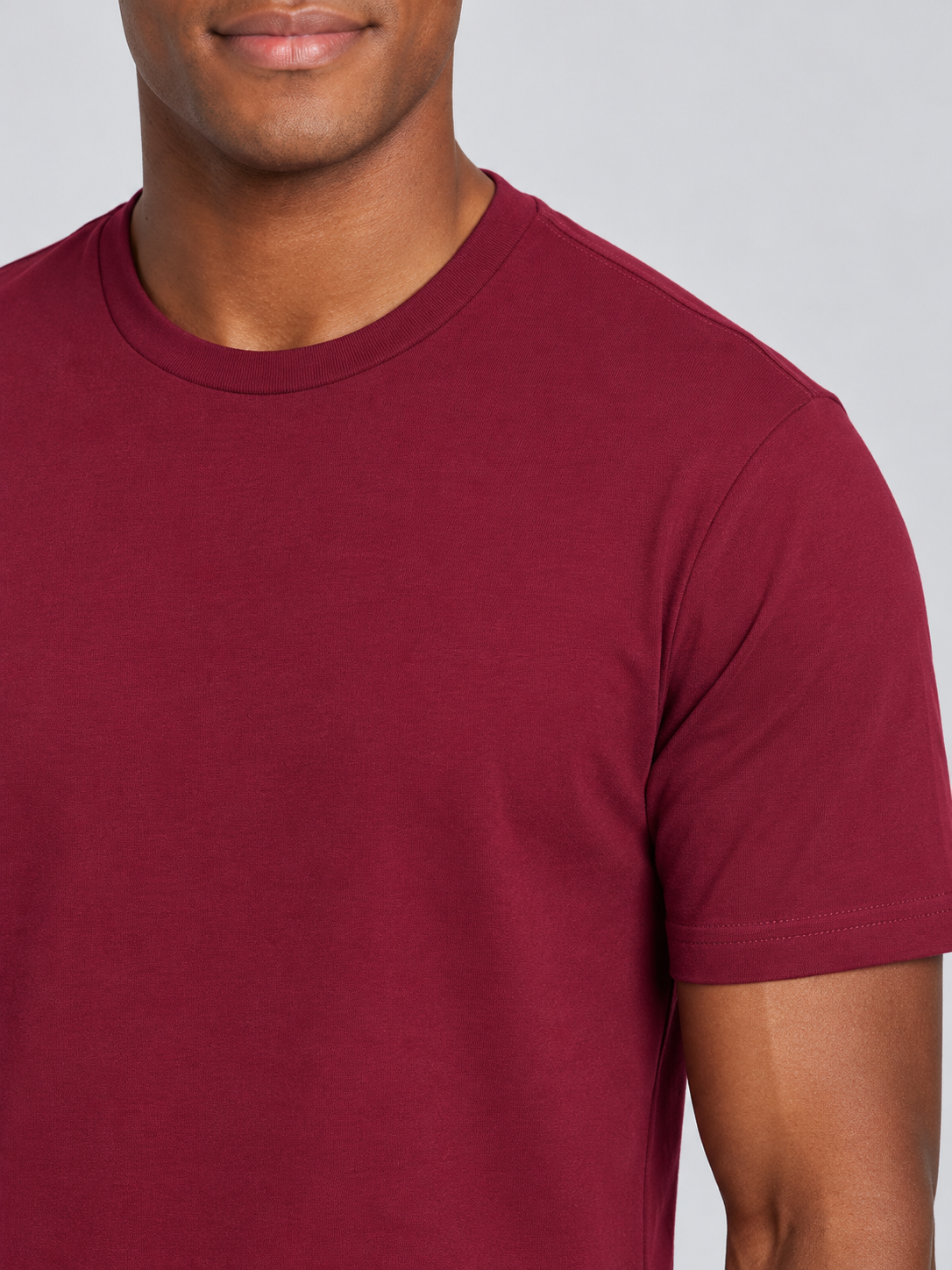 h1009-blended-cotton-polyester-unisex-t-shirt | Burgundy | model detail close-up