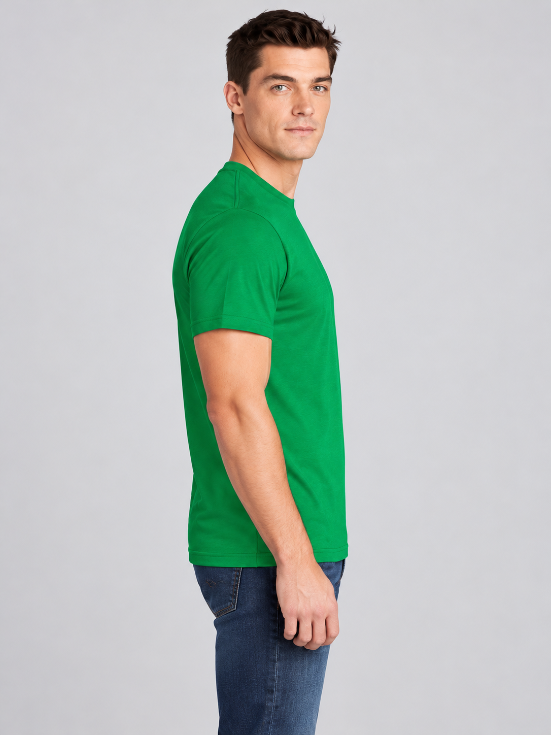 h1009-blended-cotton-polyester-unisex-t-shirt | Kelly Green | model side view