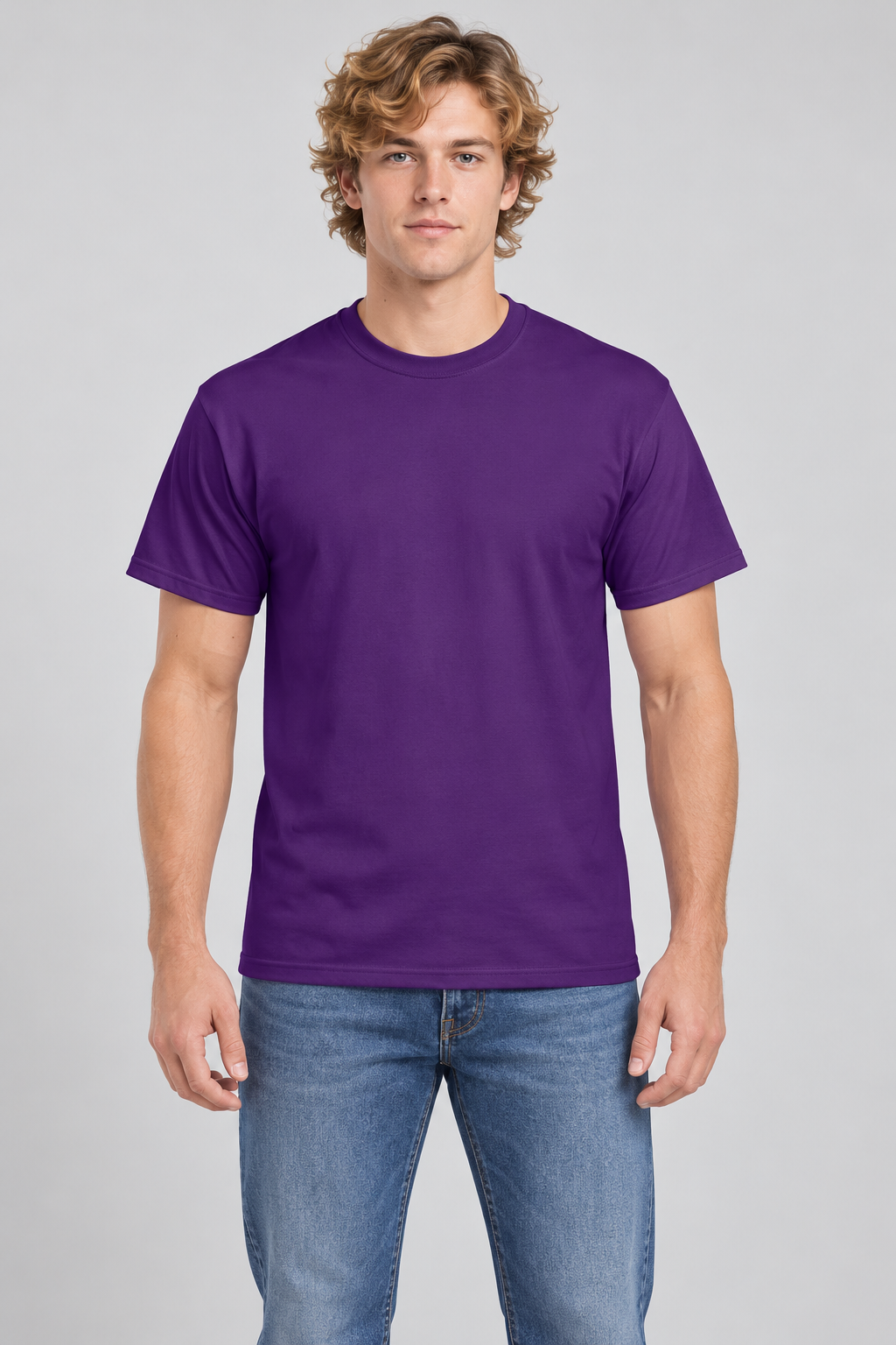 h1009-blended-cotton-polyester-unisex-t-shirt | Purple | model front view