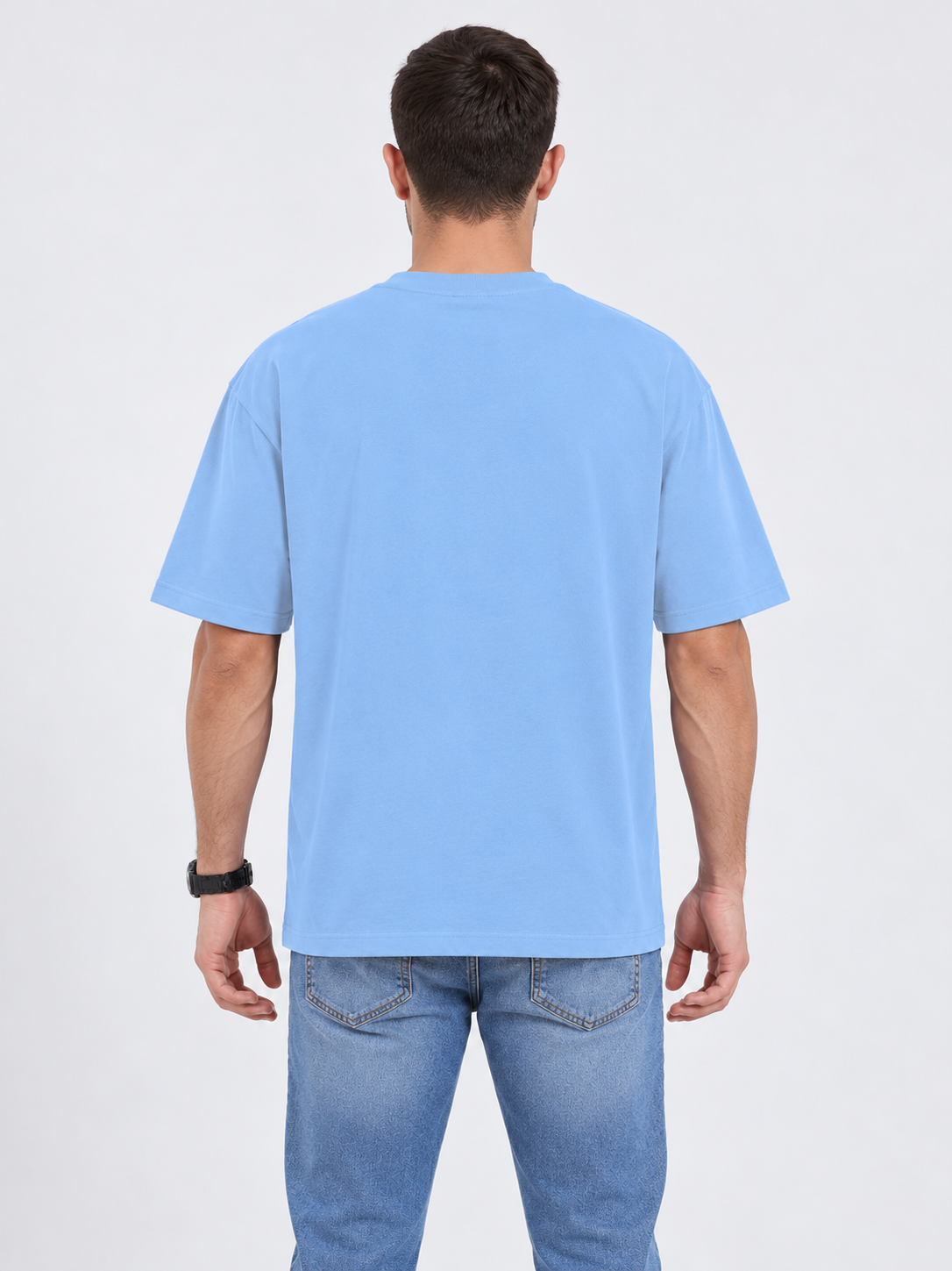h1009-blended-cotton-polyester-unisex-t-shirt | Sky Blue | model back view