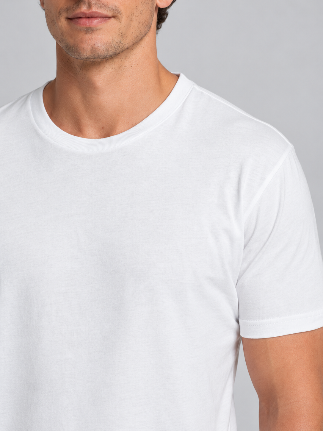 h1009-blended-cotton-polyester-unisex-t-shirt | White | model detail close-up