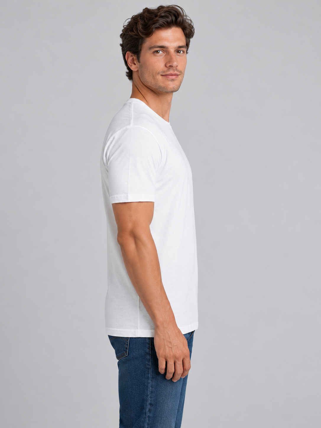 h1009-blended-cotton-polyester-unisex-t-shirt | White | model side view