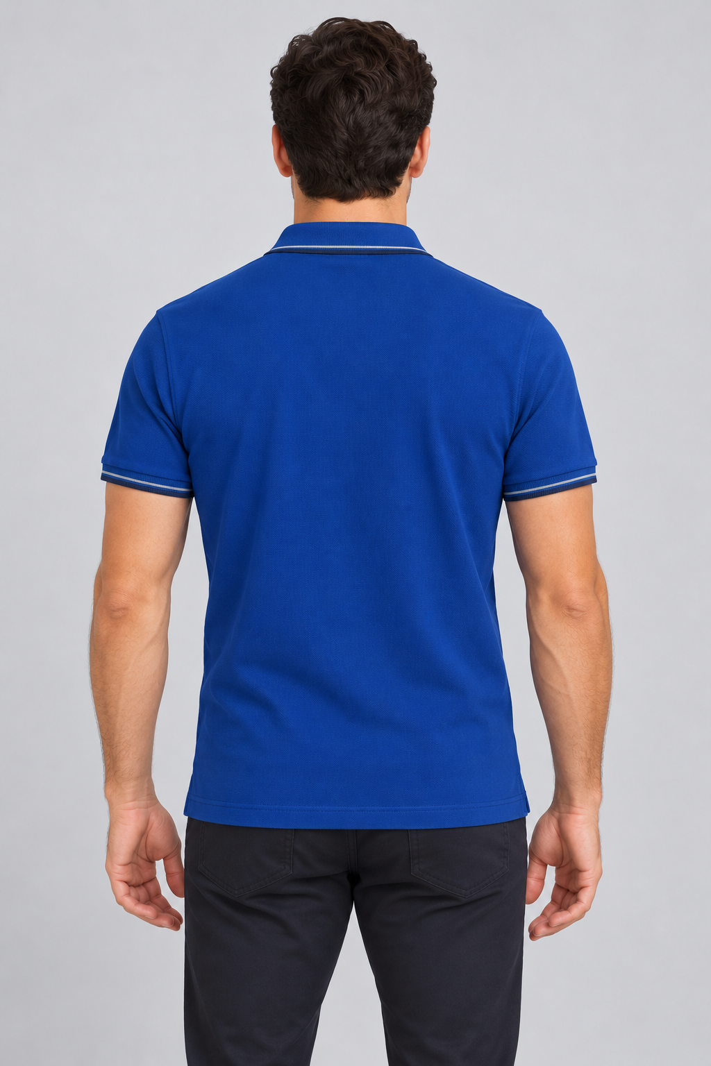 h7005-button-down-polo-100-cotton-pique | Royal Blue | model back view