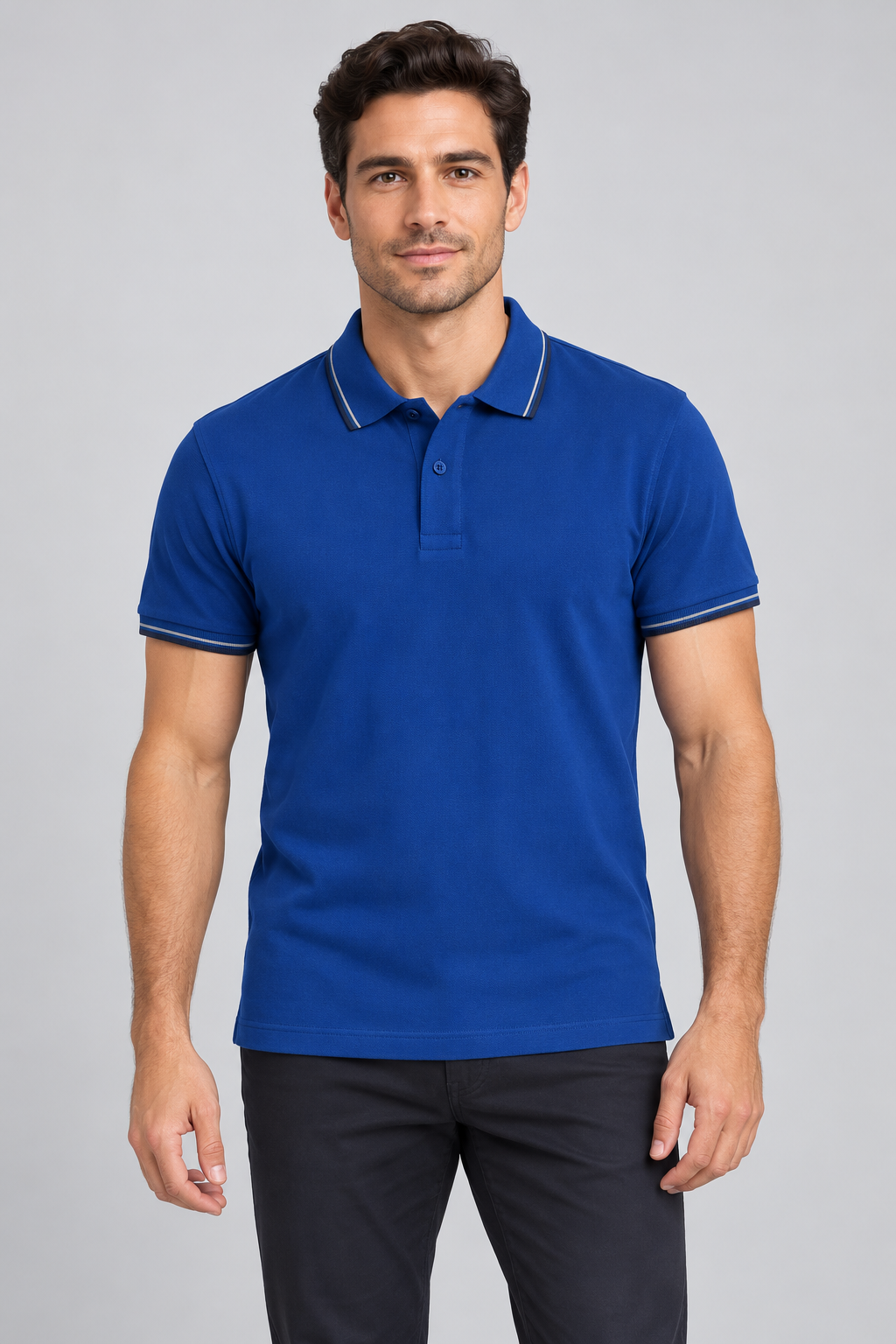 h7005-button-down-polo-100-cotton-pique | Royal Blue | model front view