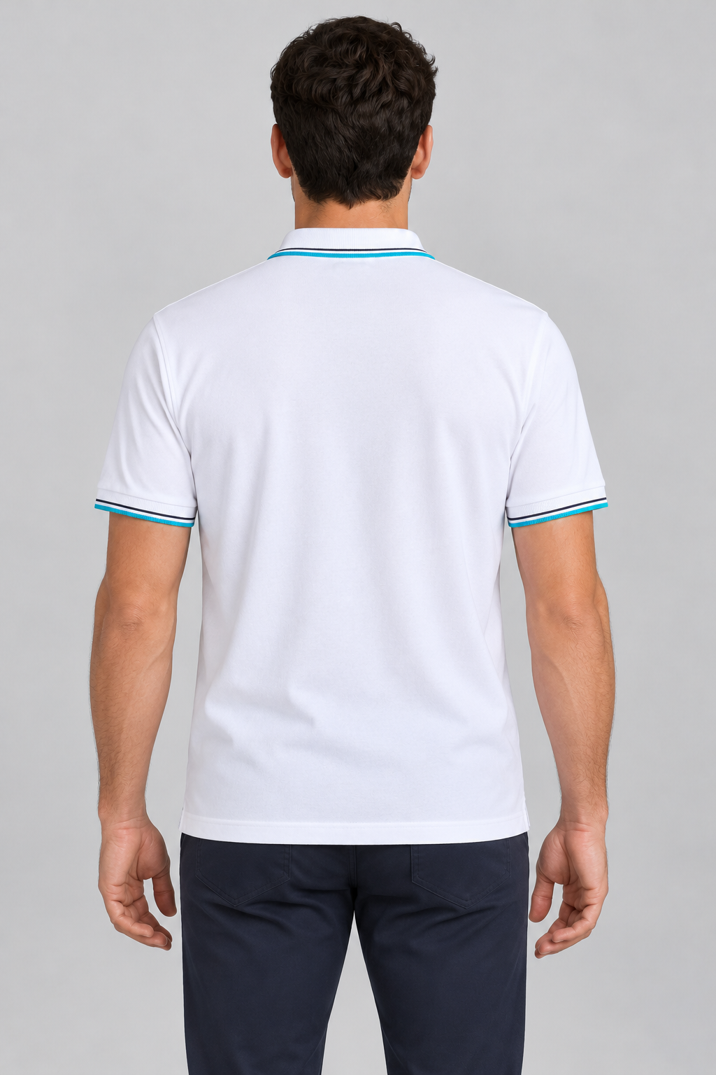 h7005-button-down-polo-100-cotton-pique | White | model back view