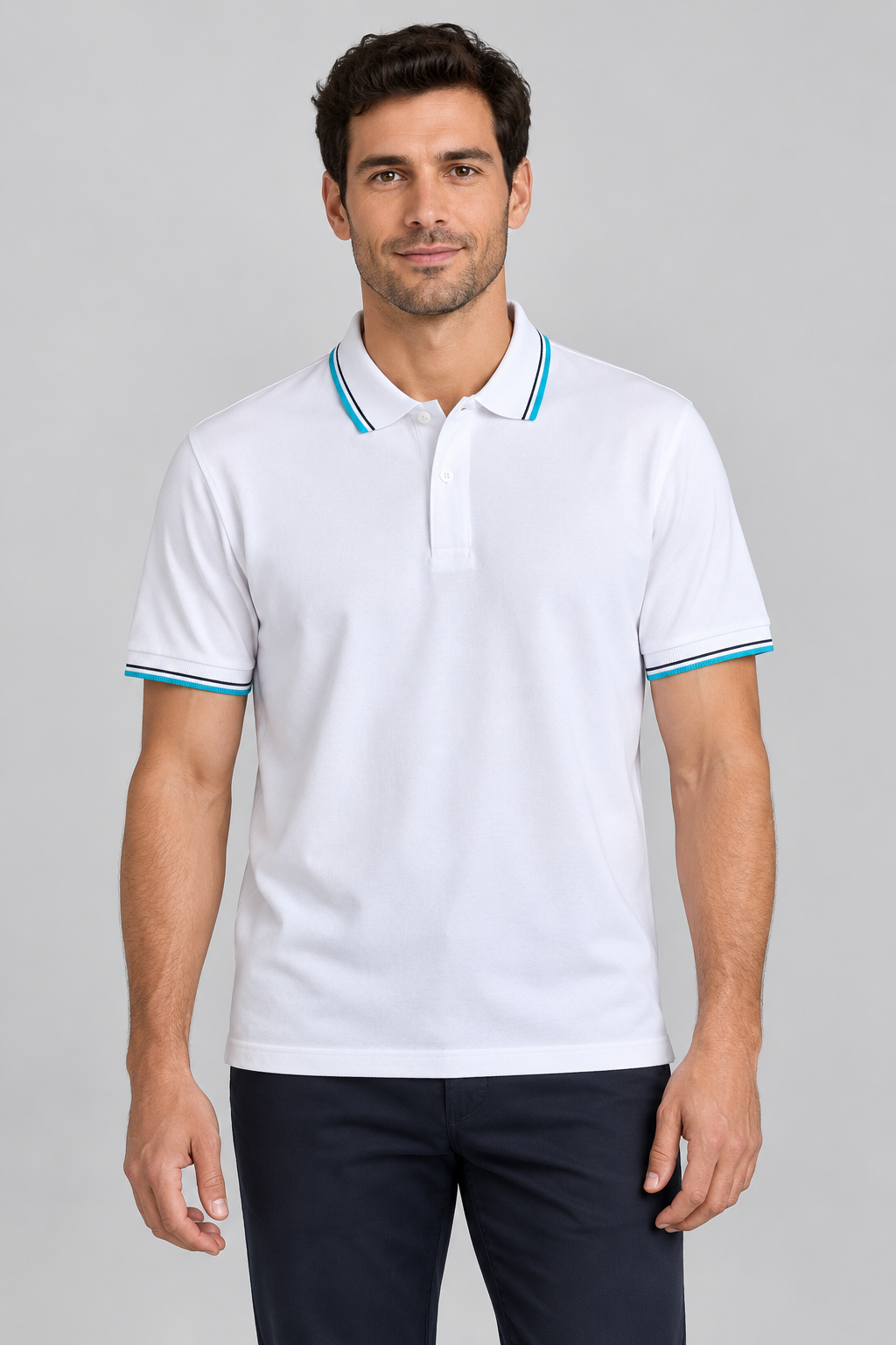 h7005-button-down-polo-100-cotton-pique | White | model front view