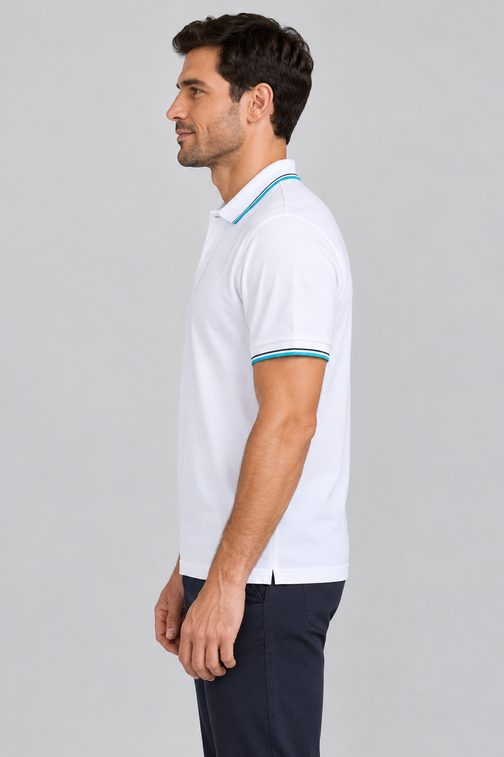 h7005-button-down-polo-100-cotton-pique | White | model side view