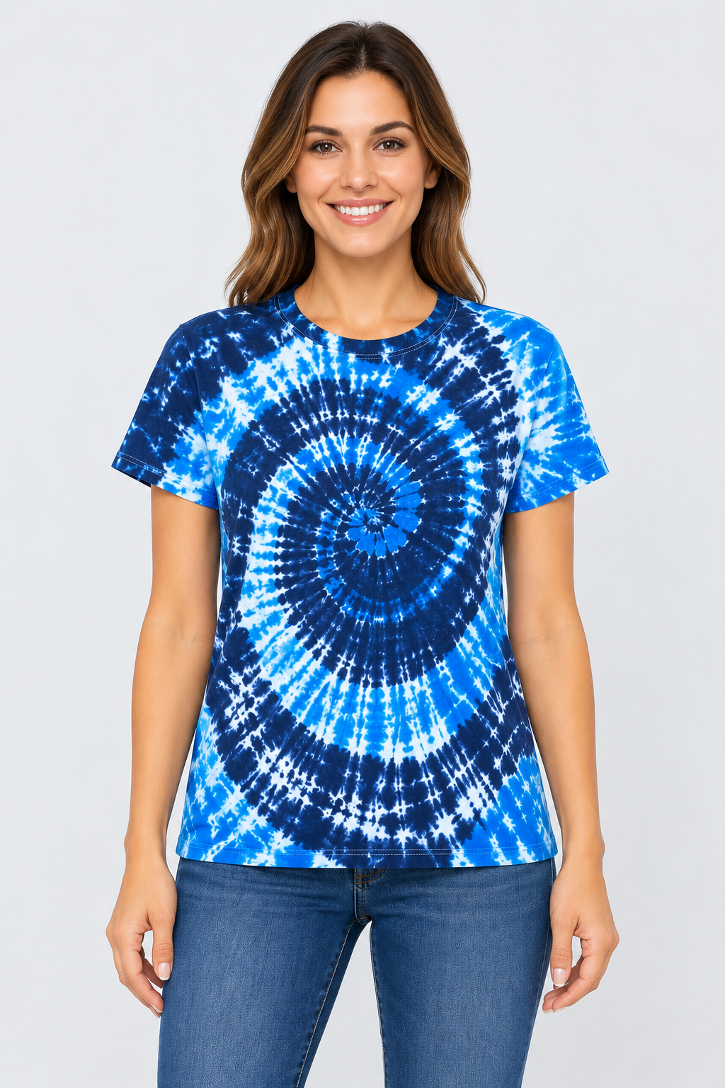 h3001-womens-high-quality-95-cotton-5-elastane-cotton-fitted-t-shirt-copy-awd-9498278134015 | EVENING SKY | model front view