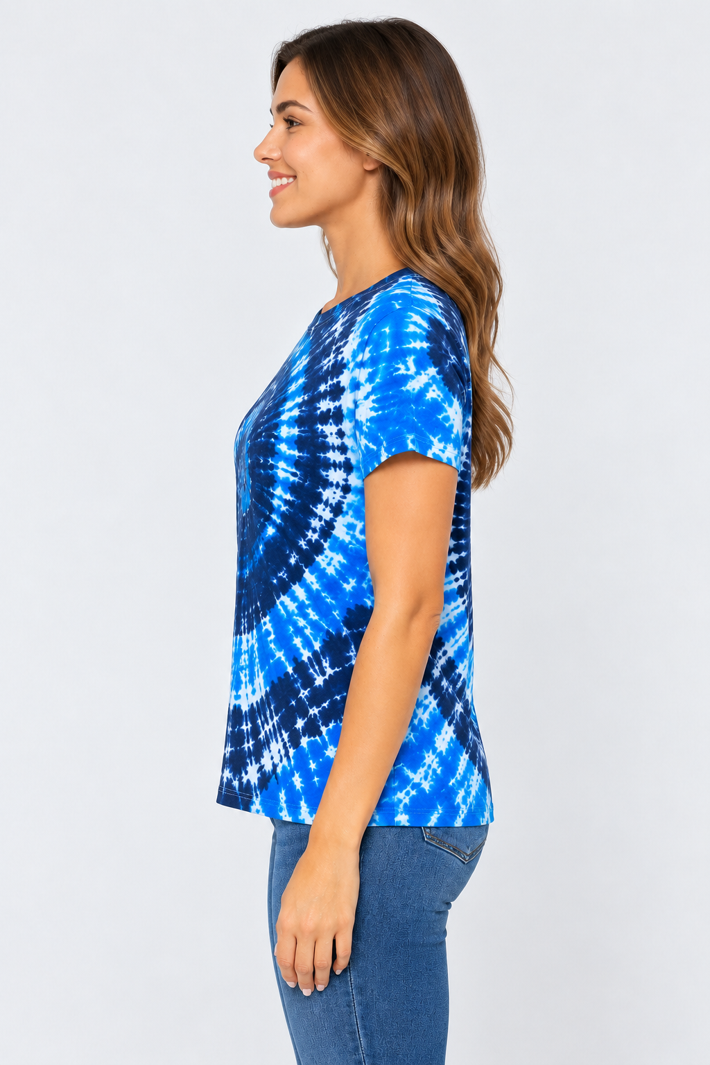h3001-womens-high-quality-95-cotton-5-elastane-cotton-fitted-t-shirt-copy-awd-9498278134015 | EVENING SKY | model side view