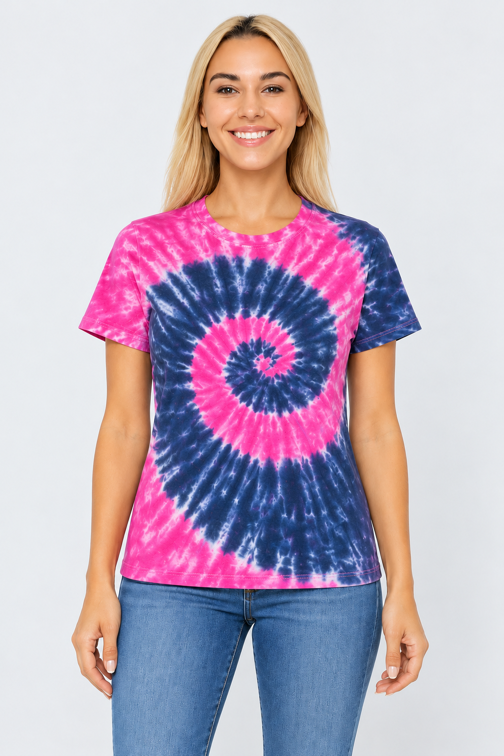 h3001-womens-high-quality-95-cotton-5-elastane-cotton-fitted-t-shirt-copy-awd-9498278134015 | PINK & GREY | model front view