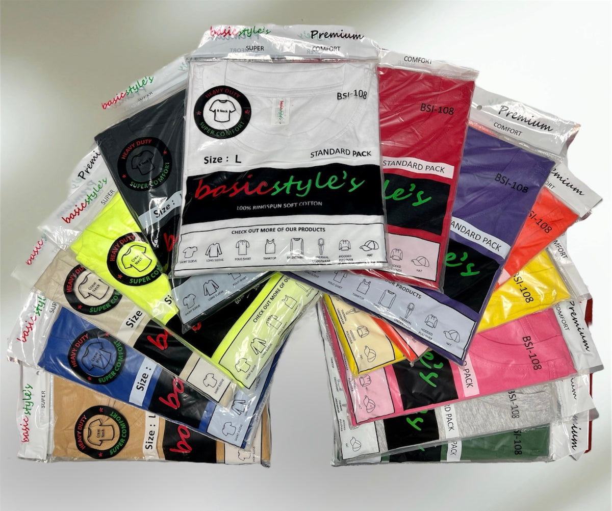 BSI 108 100% RIGNSPUN COTTON SHORT SLEEVE T-SHIRT CASE BULK PACK.
