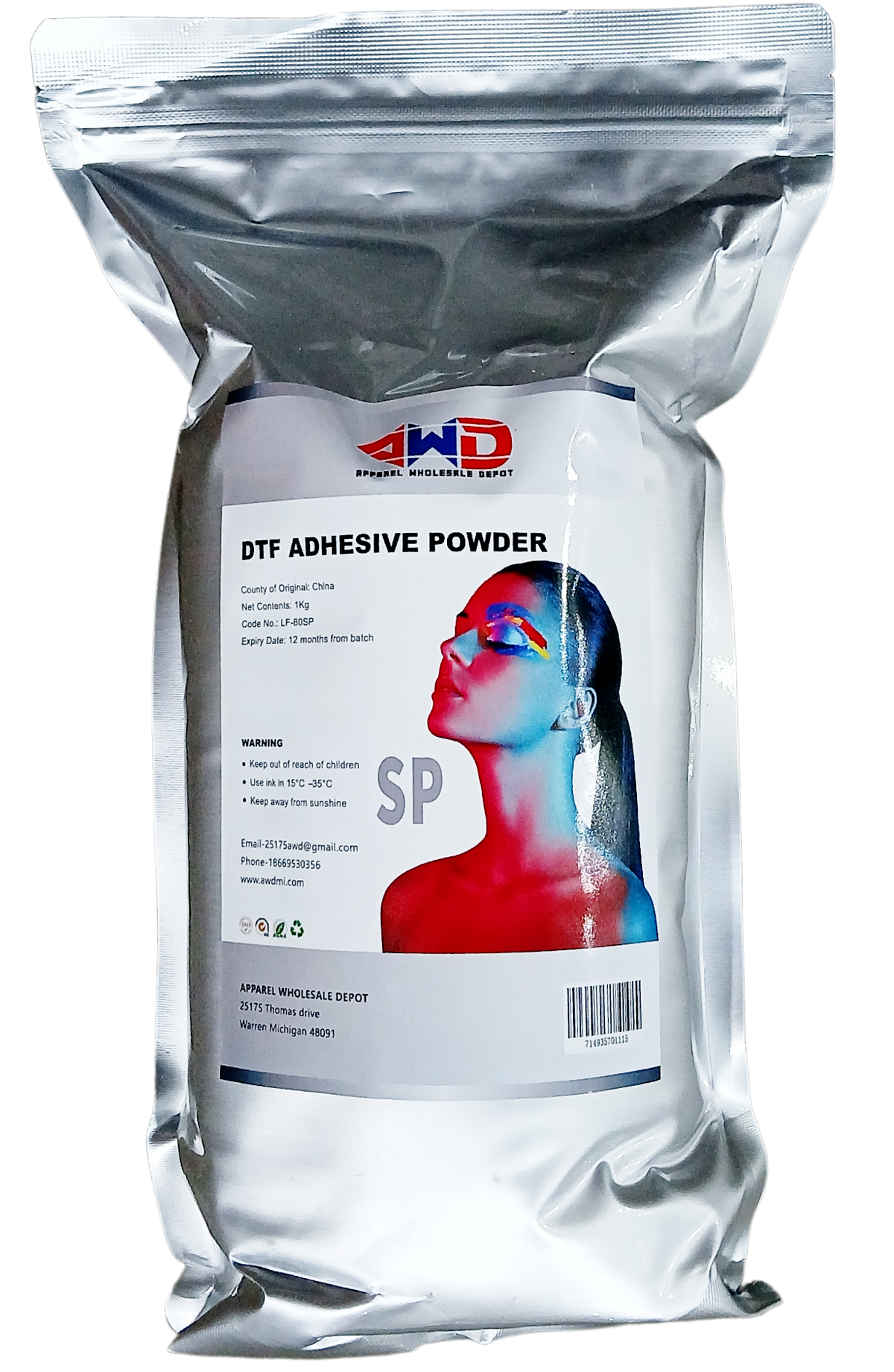 AWD source image 44011423760639: AWD DTF (Direct to Film) Hot Melt Adhesive Powder 1000 grams & 5000 Grams . (1KG.) & (5kgs) WHITE & BLACK