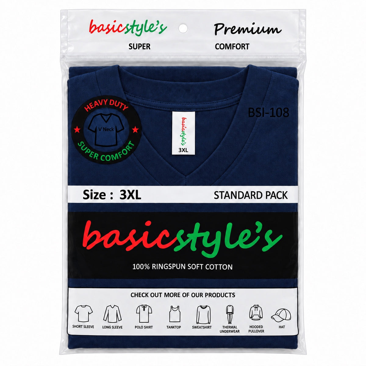 BSI 1008 basicstyle's Premium Comfort V-Neck T-Shirt