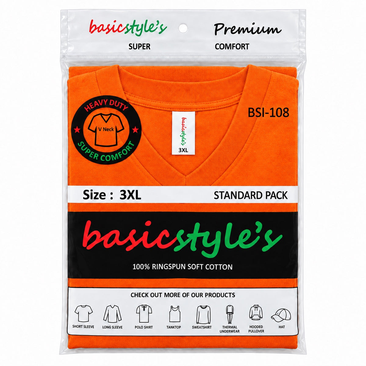 BSI 1008 basicstyle's Premium Comfort V-Neck T-Shirt