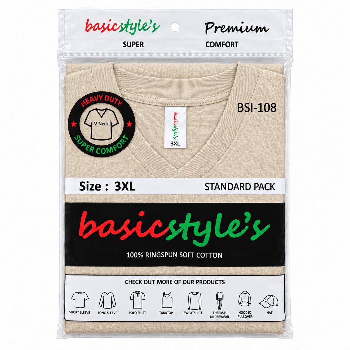 BSI 1008 basicstyle's Premium Comfort V-Neck T-Shirt