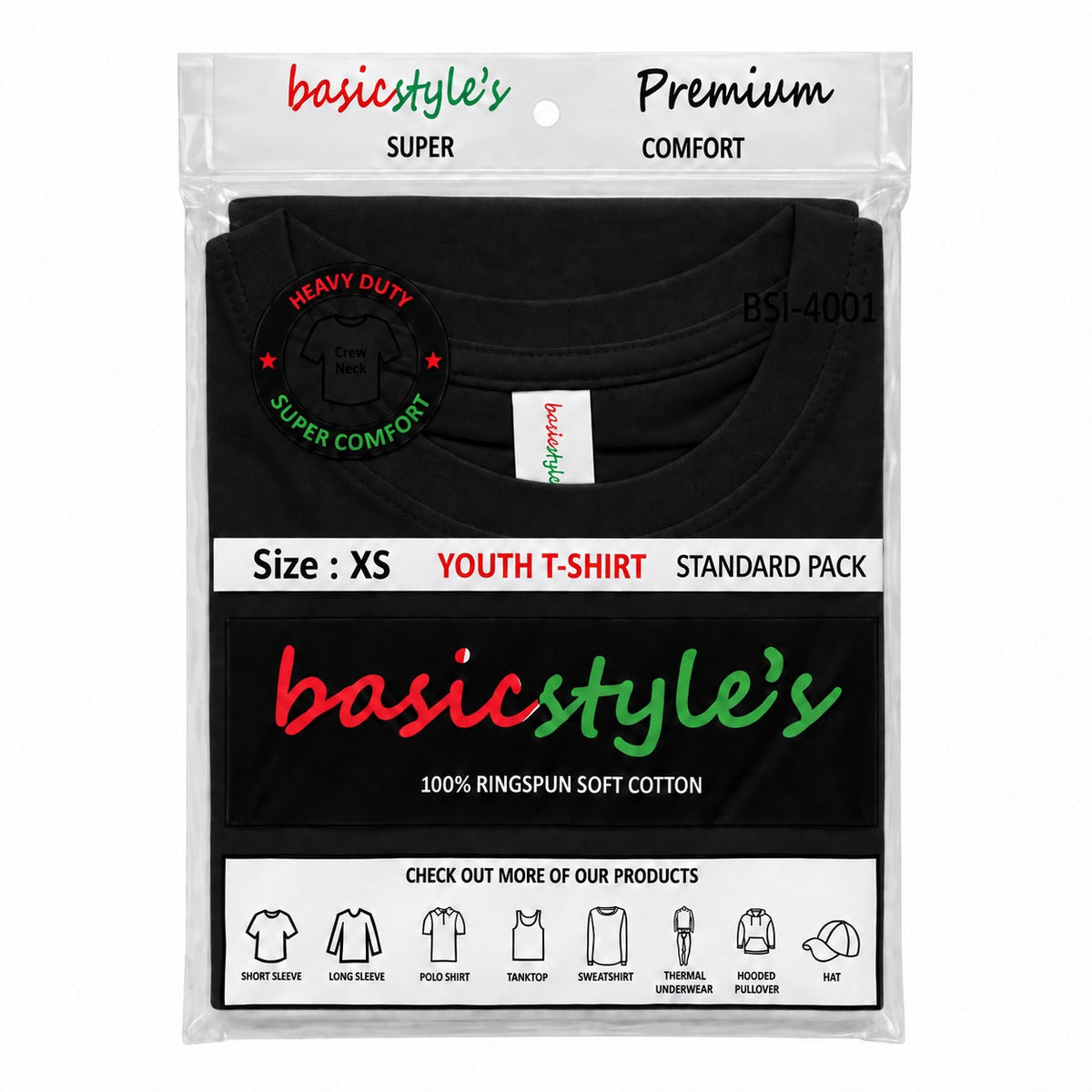 BSI-4001 Basicstyle's Youth T-Shirt - 100% Ringspun Cotton