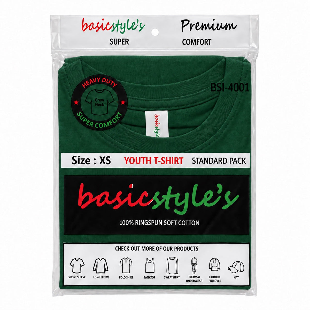 BSI-4001 Basicstyle's Youth T-Shirt - 100% Ringspun Cotton