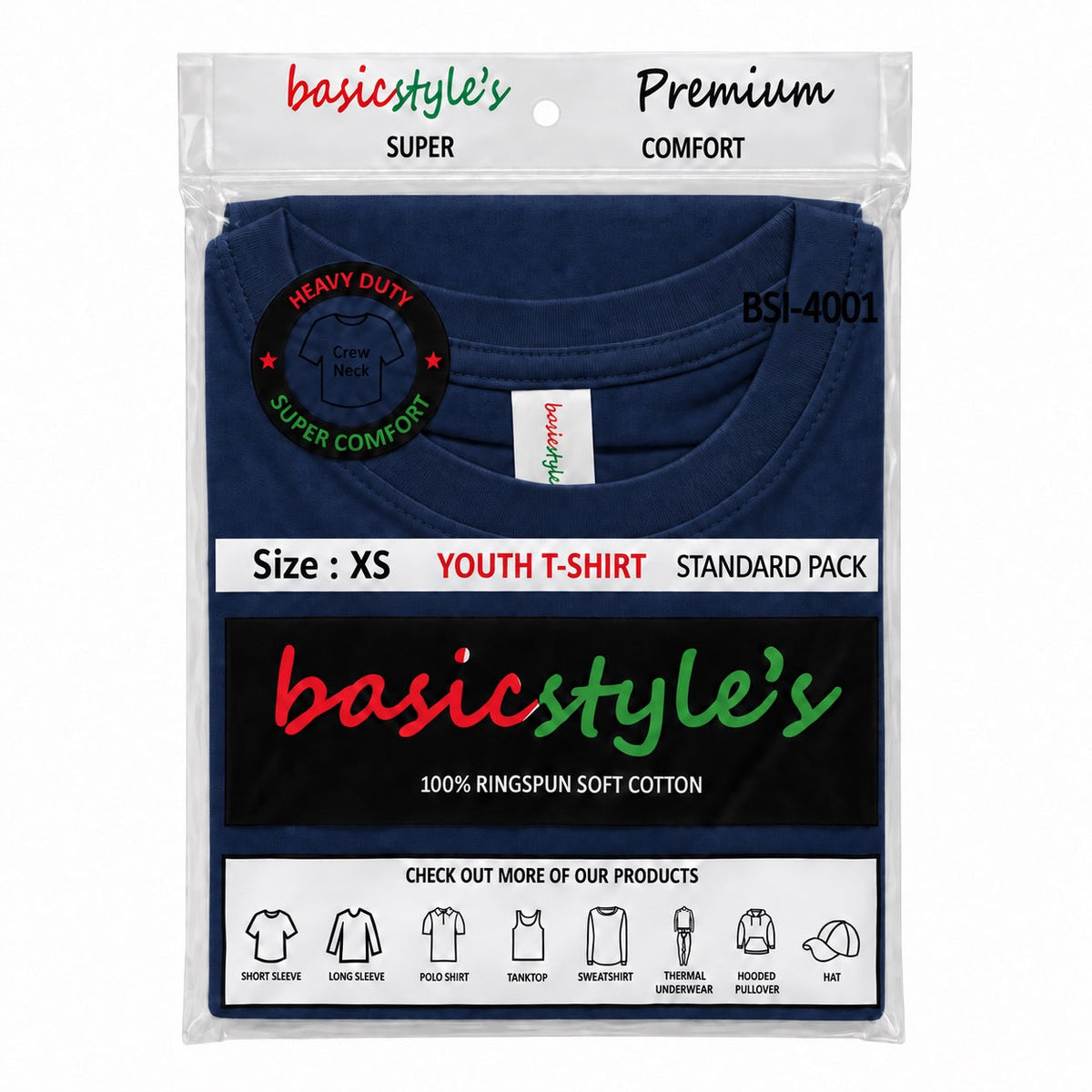 BSI-4001 Basicstyle's Youth T-Shirt - 100% Ringspun Cotton